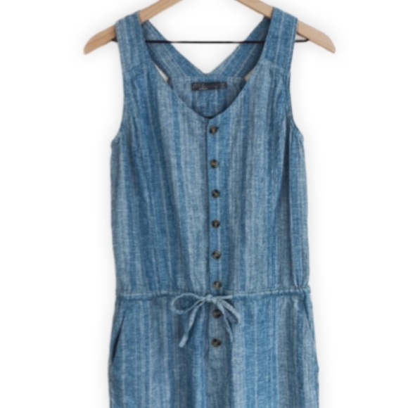 Prana Wayferers Romper Overall Hemp Organic Cotton River Rock Blue Stripe Small - Picture 3 of 10